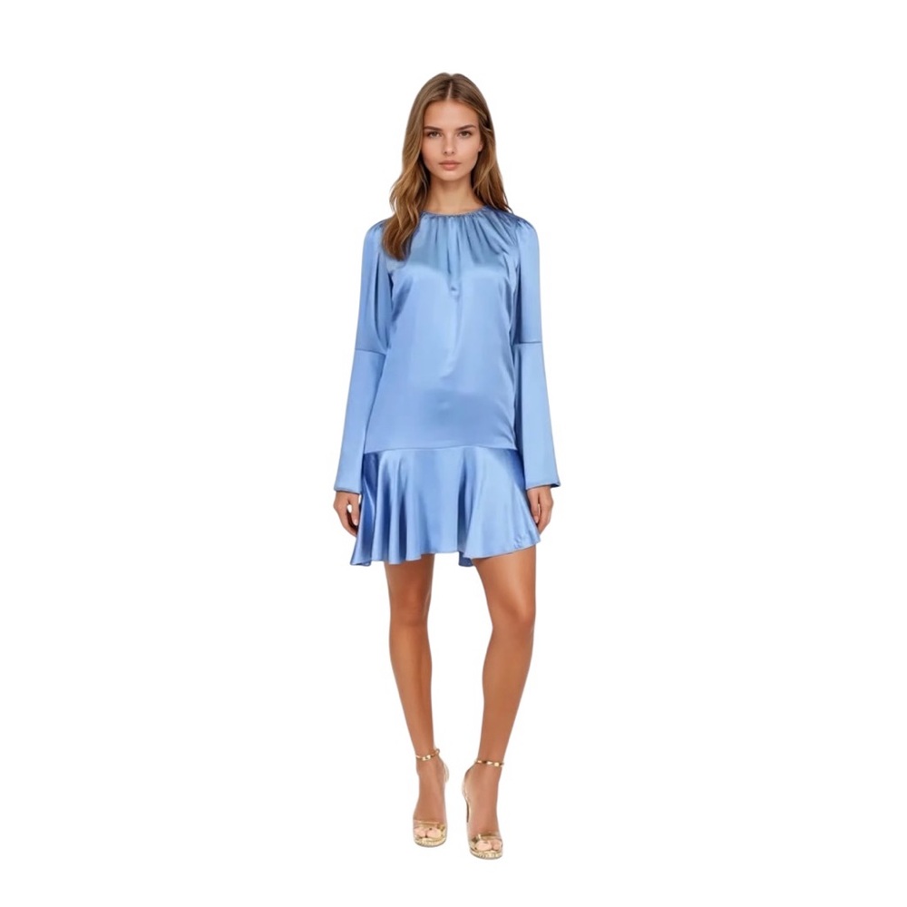 NWT Michael Kors Women’s Chain‎ Neck Bell Sleeve Dress Satin Charmeuse Luxe Mini